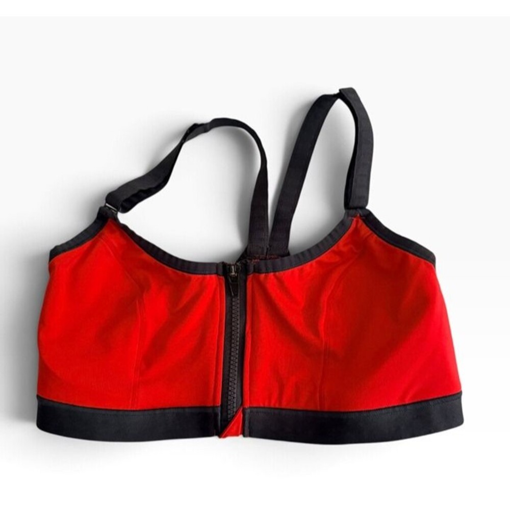 Natori 34DD Red Black Zip Front Sports Bra Adjustable Straps